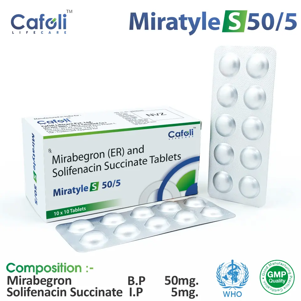 Mirabegron 50mg + Solifenacin 5mg at the best price in PCD Pharma Franchise for Beta-3 Agonist and Overactive Bladder Treatment.